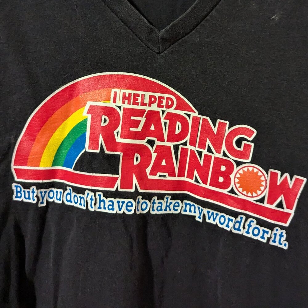 TSHIRT Black Womens Large V Neck Reading Rainbow Kickstarter